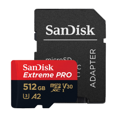 Sandisk 512GB Extreme PRO minroSDXC UHS-I U3 C10 4K UHD V30 A2