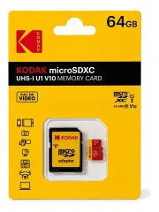 Kodak 64GB microSDXC UHS-I U1 V10 Hafıza Kartı (Kırmızı)